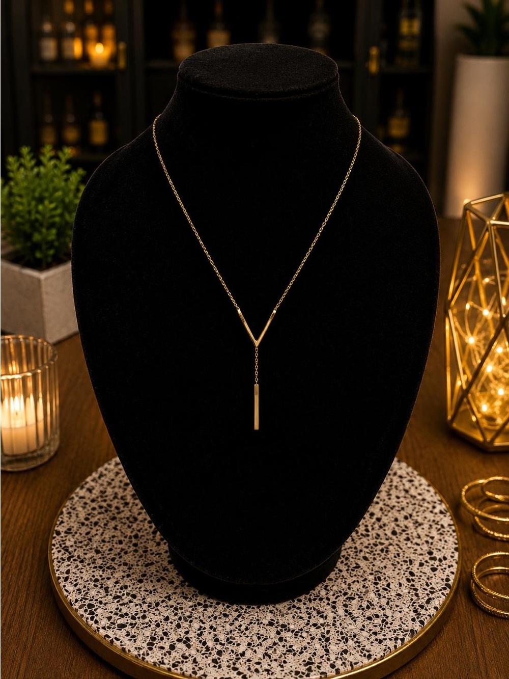 Minimalist Gold Y-Necklace for Women - Elegant Drop Bar Pendant